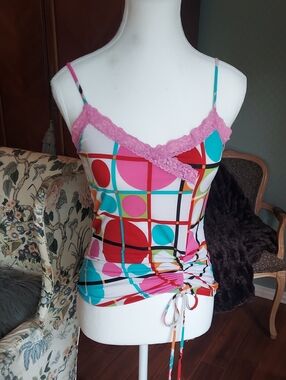 579 Pink Trim Geo-Print Spaghetti Strap Camisole